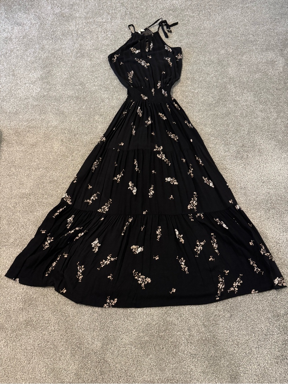 lovestitch Black Maxi Dress with Cream and Pink Floral Print